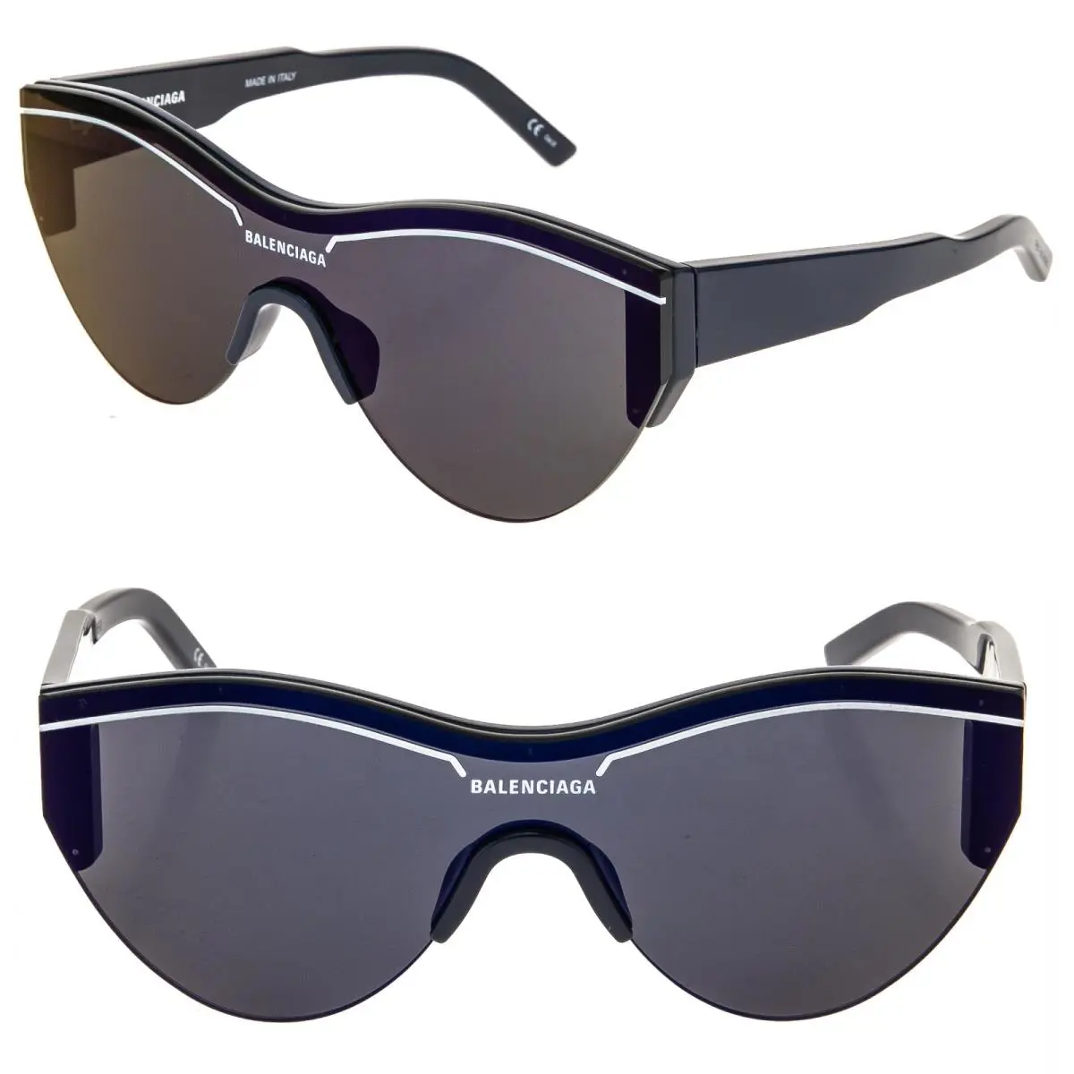 Balenciaga BB0004S Ski 0004 Navy Blue Shield Mask Fashion Sunglasses Unisex 010