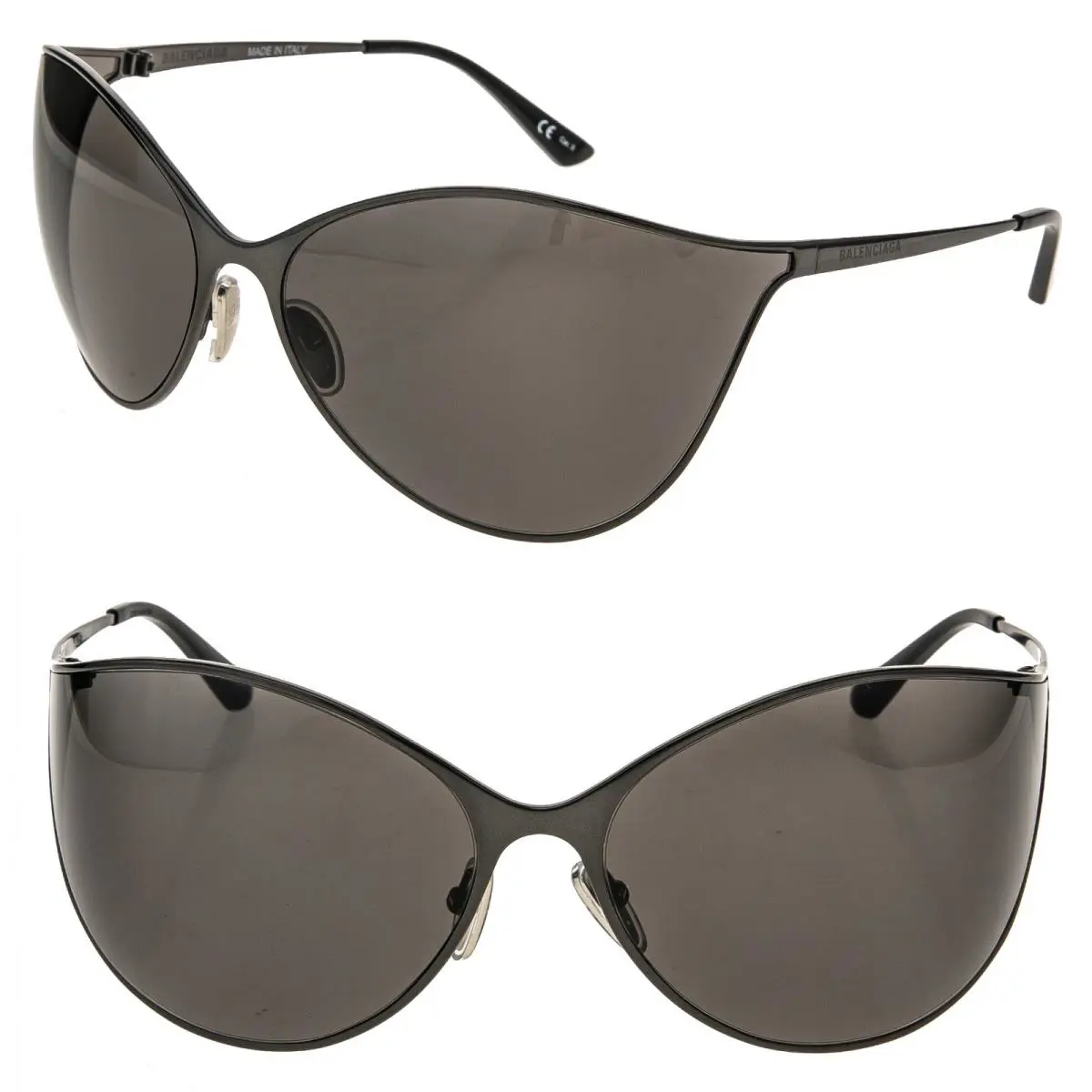 Balenciaga BB0137S Vision 0137 Black Fashion Wrap Futuristic Metal Sunglass 001