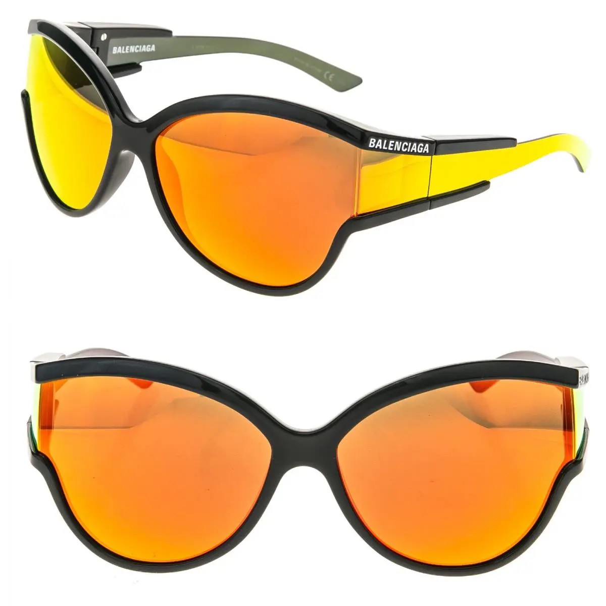 Balenciaga BB0038S Unlimited 0038 Black Orange Wrap Mirrored Fashion Sunglasses