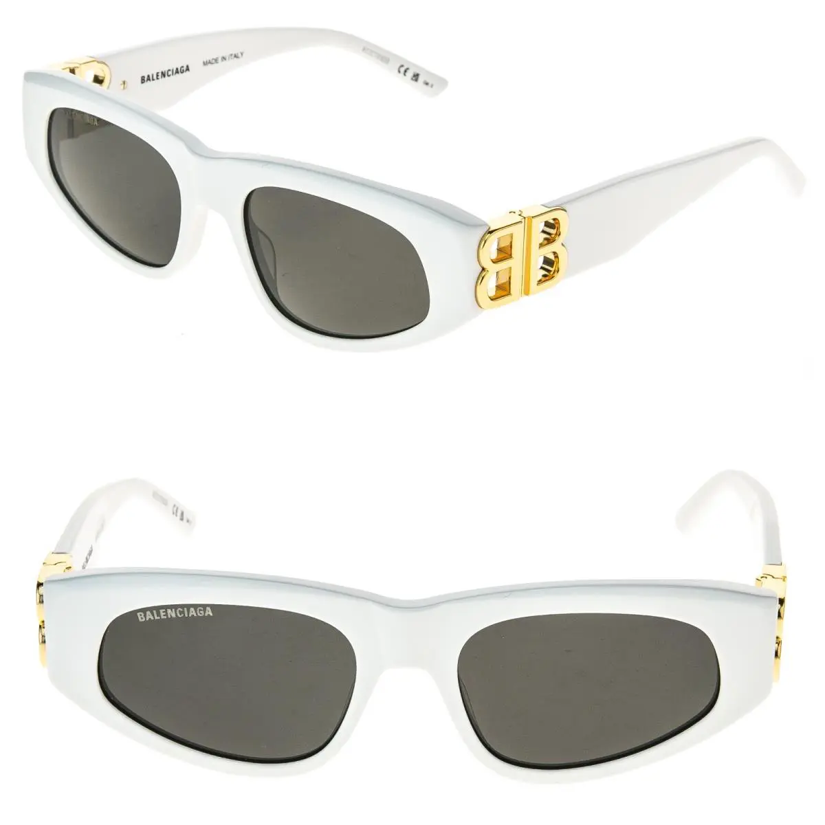 Balenciaga BB0095S Dynasty 0095 White Cat 012 Fashion BB Logo Narrow Sunglasses