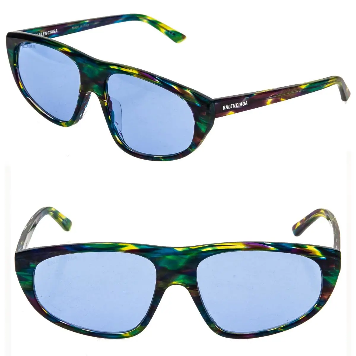 Balenciaga BB0098S TV D Blue Rainbow Stripe 0098 Sunglasses 003 Unisex Logo