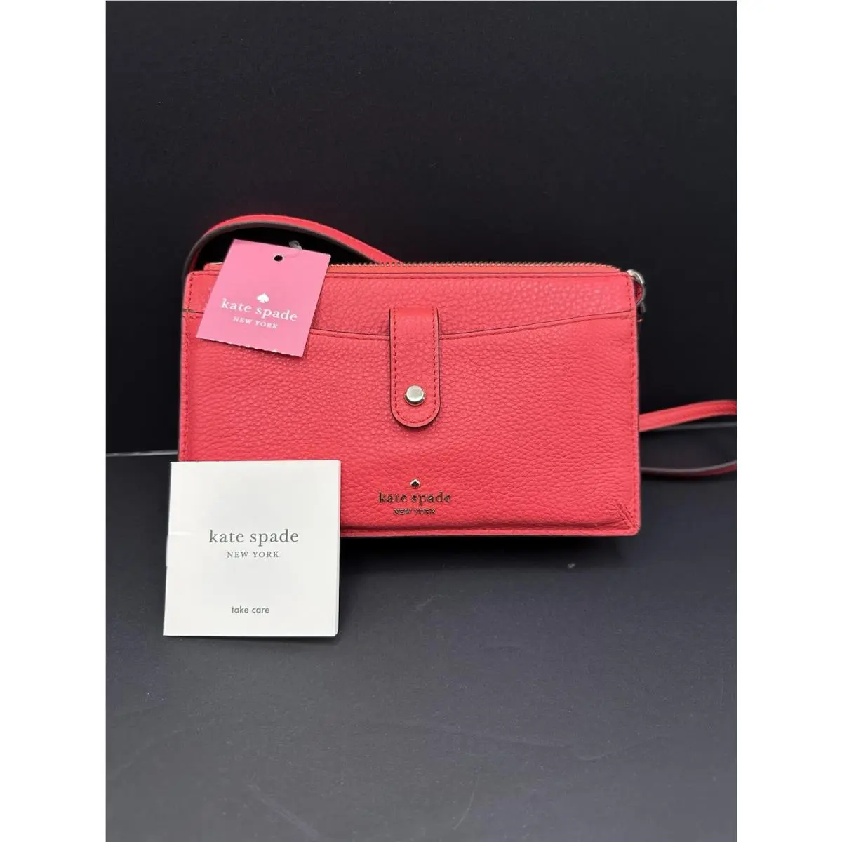 Kate Spade Jackson Small Tab Gusset Crossbody Purse Stoplight Light Red