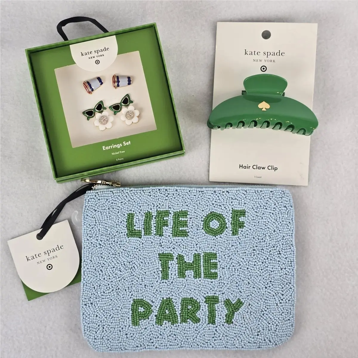 Kate Spade Target Lot Of 3 Life of The Party Beaded Clutch Hair Clip Earrings