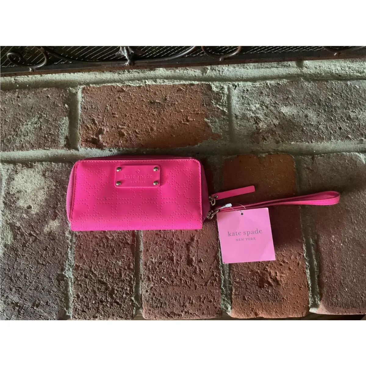 Kate Spade Staci Continental Zip Around Wallet Rare Leather Neon Pink Needs Tlc