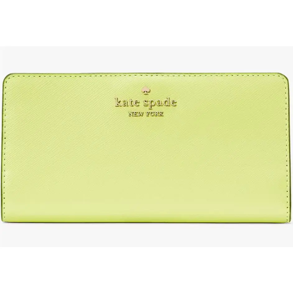 Kate Spade Madison Large Slim Wallet Lime Yellow Leather KI366