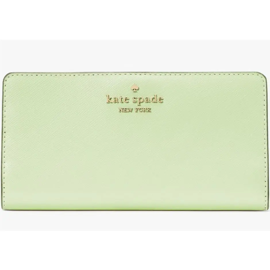 Kate Spade Madison Large Slim Wallet Light Olive Green Leather KI366