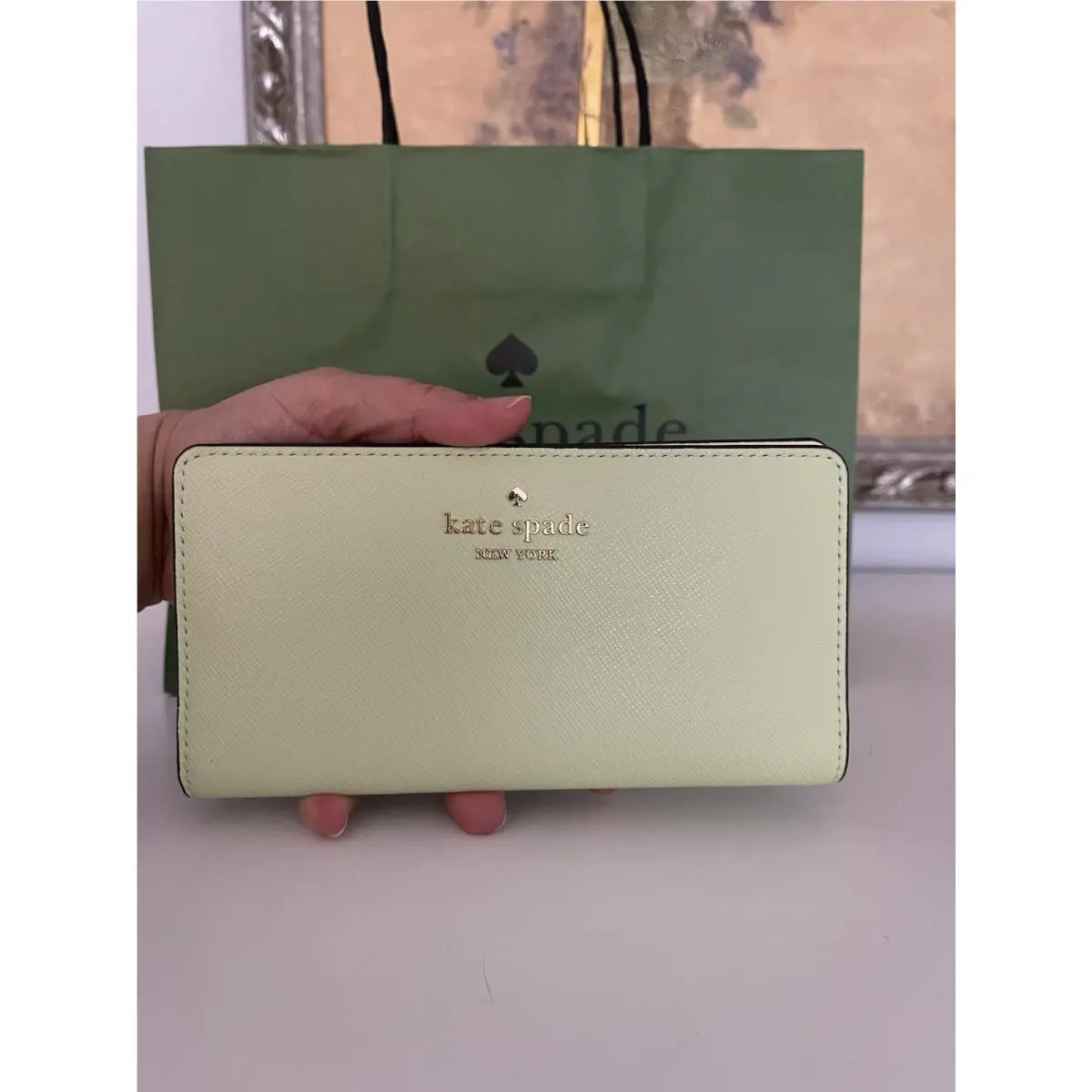 Kate Spade Leather Madison Large Slim Bifold Wallet In Matcha Lat