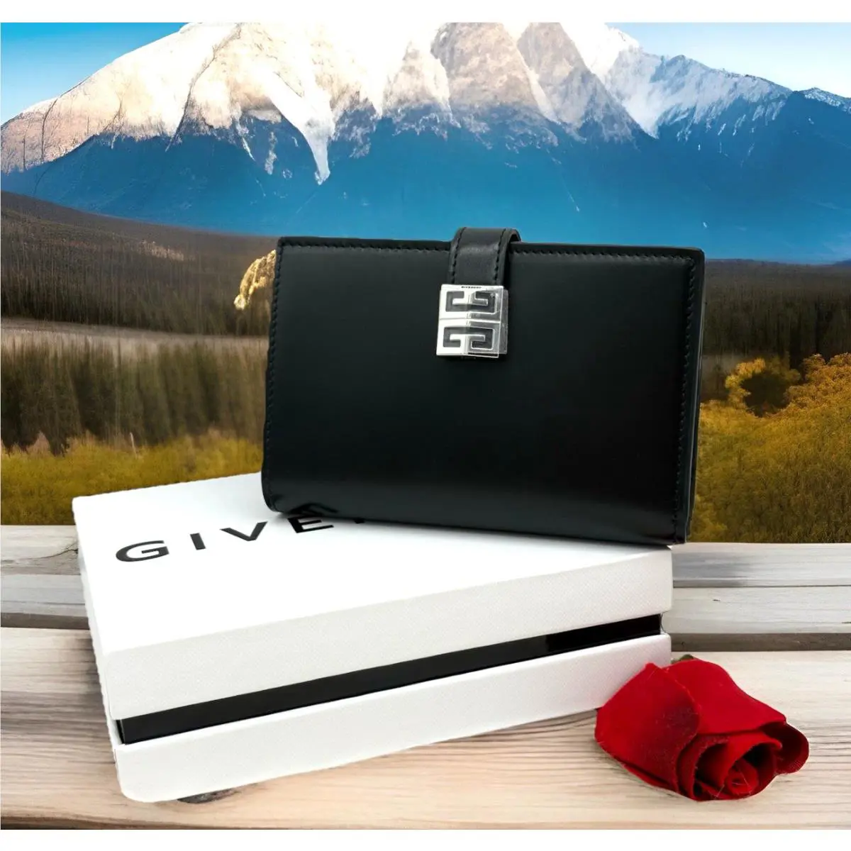 Givenchy Medium G Logo Leather Bifold Wallet In Black W/box