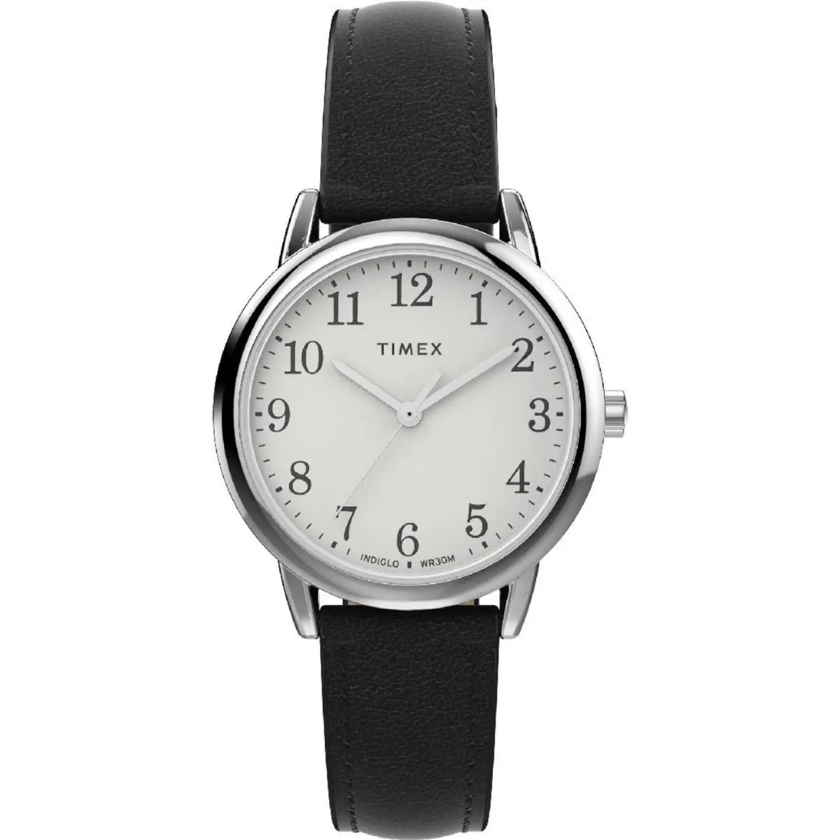 Timex TW2W32500 Women`s Easy Reader 30mm Indiglo Black Band Watch - Silver, Dial: White, Band: Black