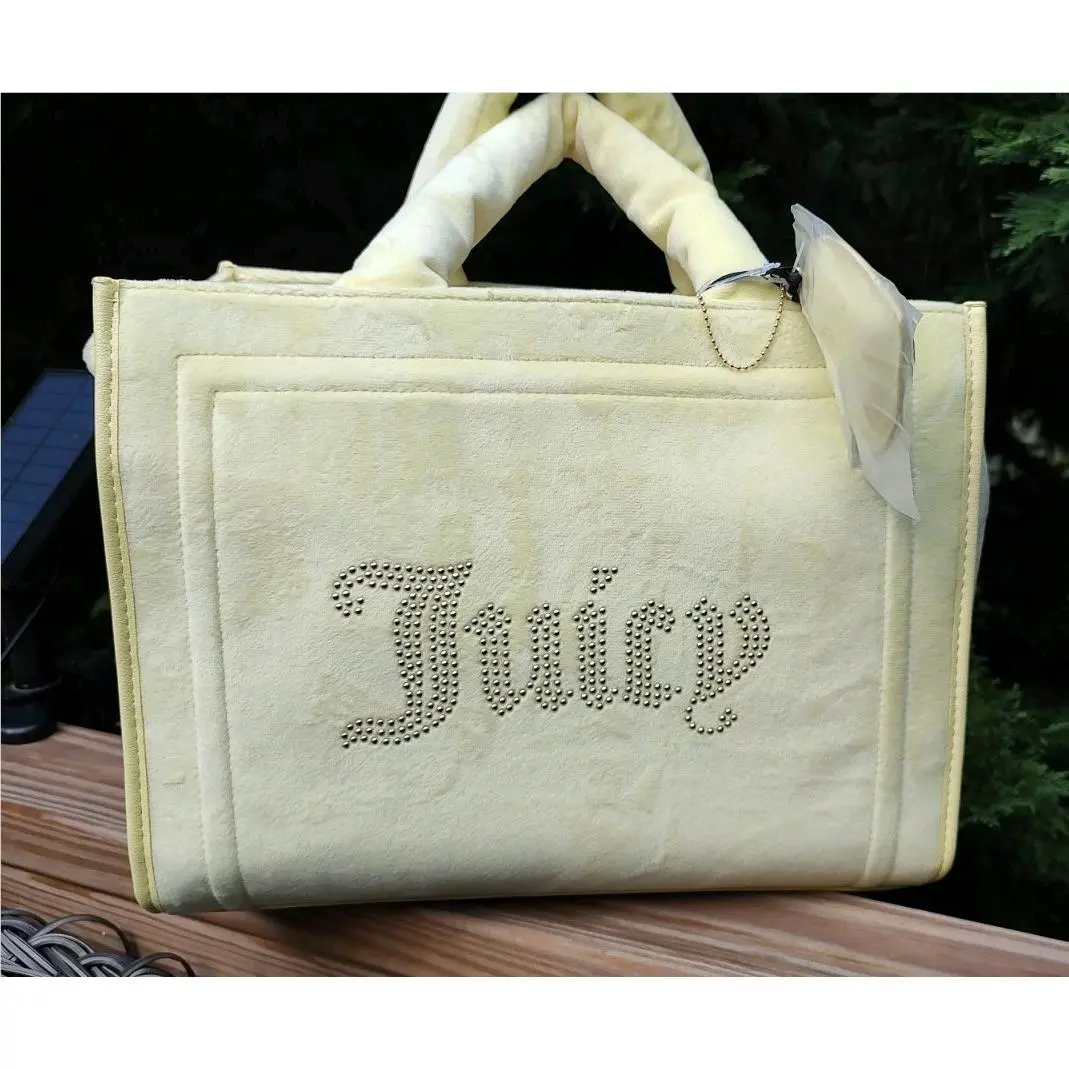 Juicy Couture Velour Extra Spender Large Tote Bag Yellow Pear Retro 90s