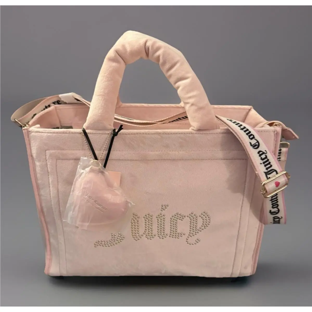 Extra Spender Tote Pink Diamond Velvet Studded + Strap 13 Large by Juicy Couture