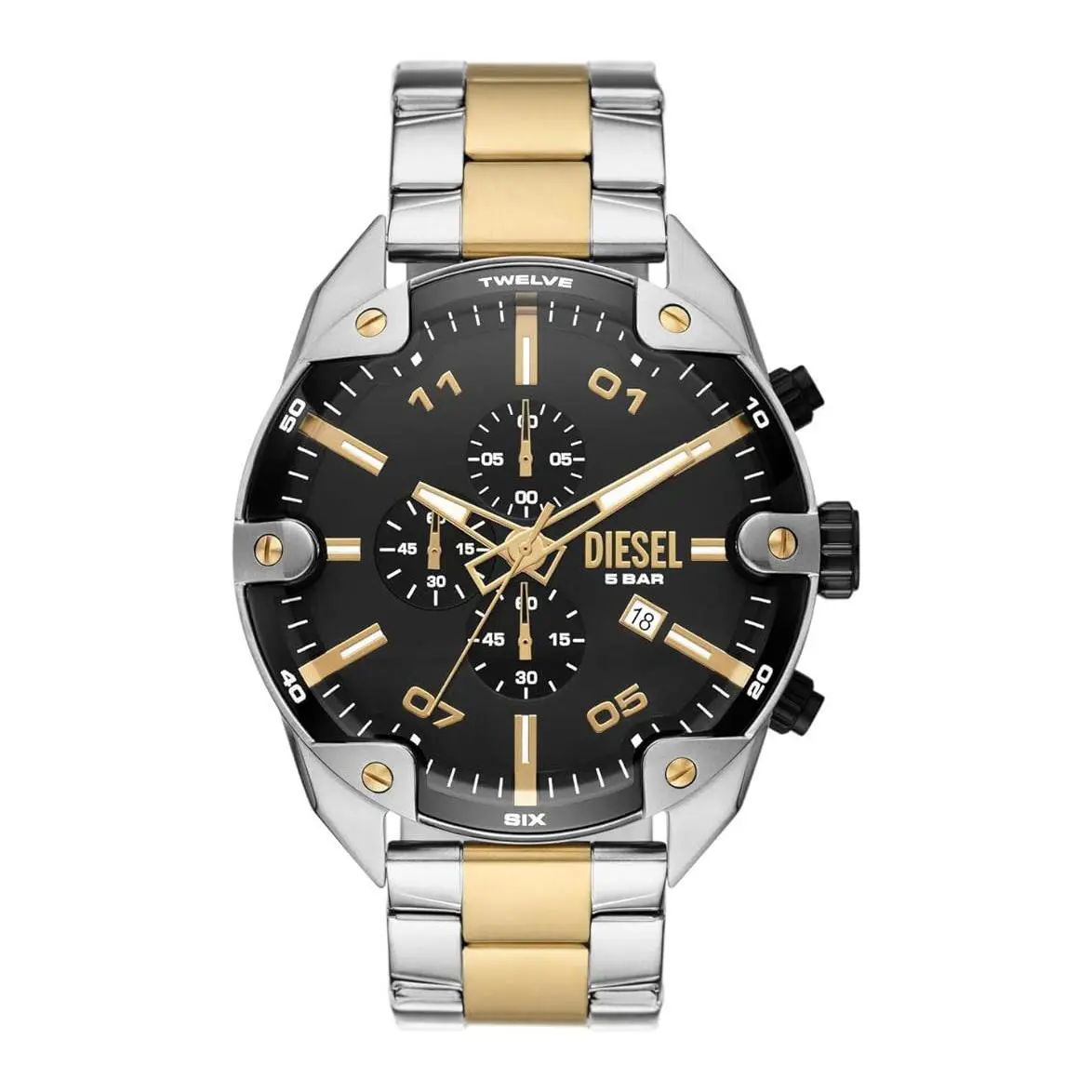 Spiked Men`s Black Dial Silver Stainless Steel Band Analog Quartz Watch by Diesel