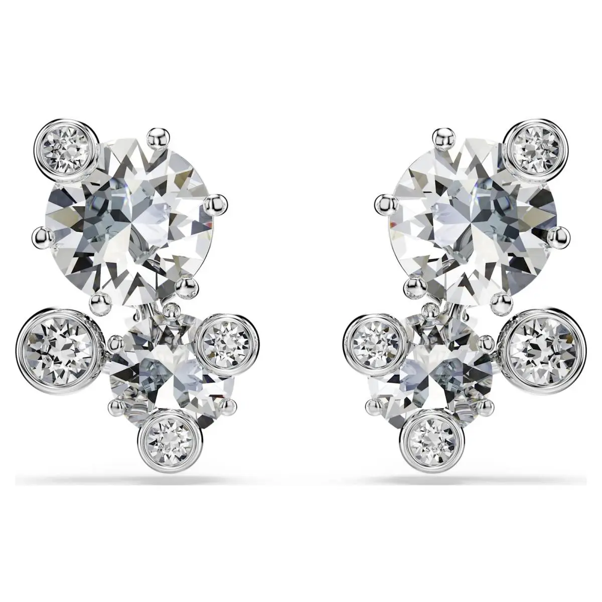 Constella Stud Earrings Round Cut White Rhodium Plated 5732253 by Swarovski