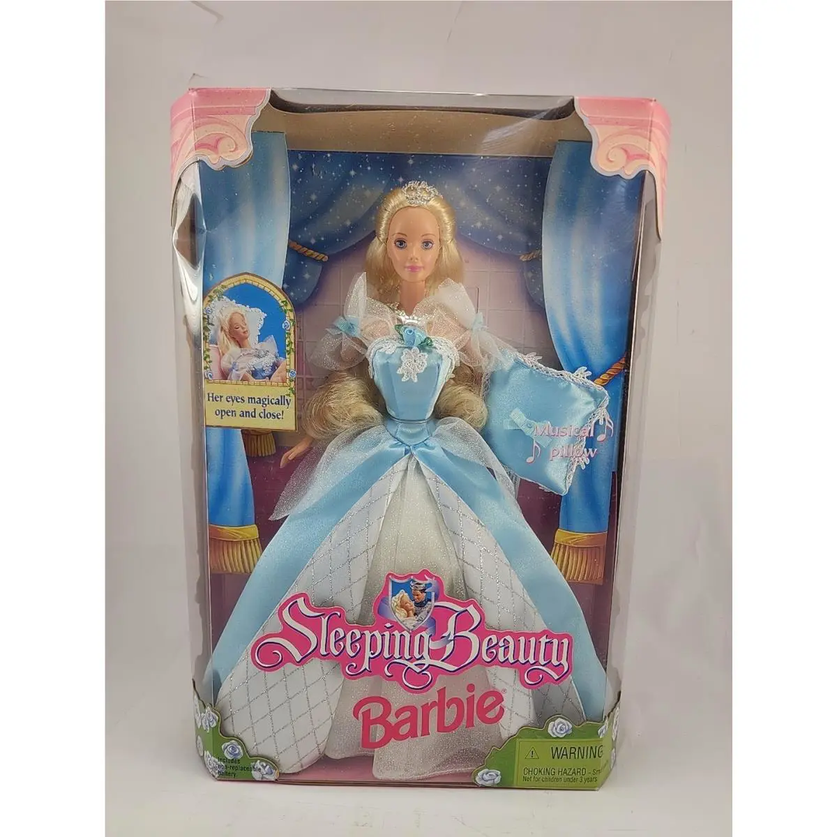 Vintage Sleeping Beauty Barbie Doll with Magical Eyes Musical Pillow 1998