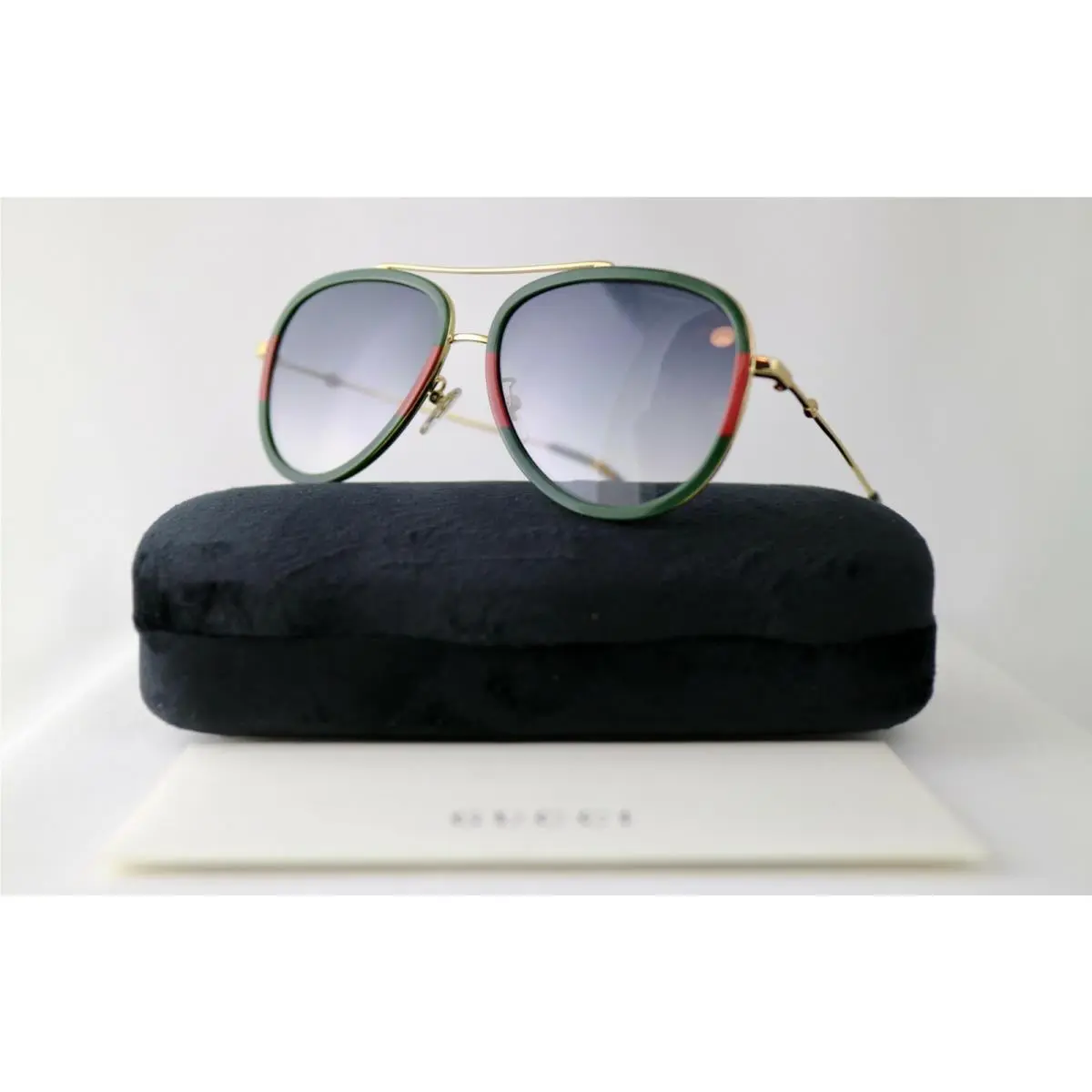 GG0062S 003 Sunglasses Green Red Gold UV Aviator Sunglasses by Gucci