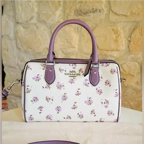 Rowan Satchel Bag Floral Print Crossbody Satchel/ Wallet Option Lilac by Coach