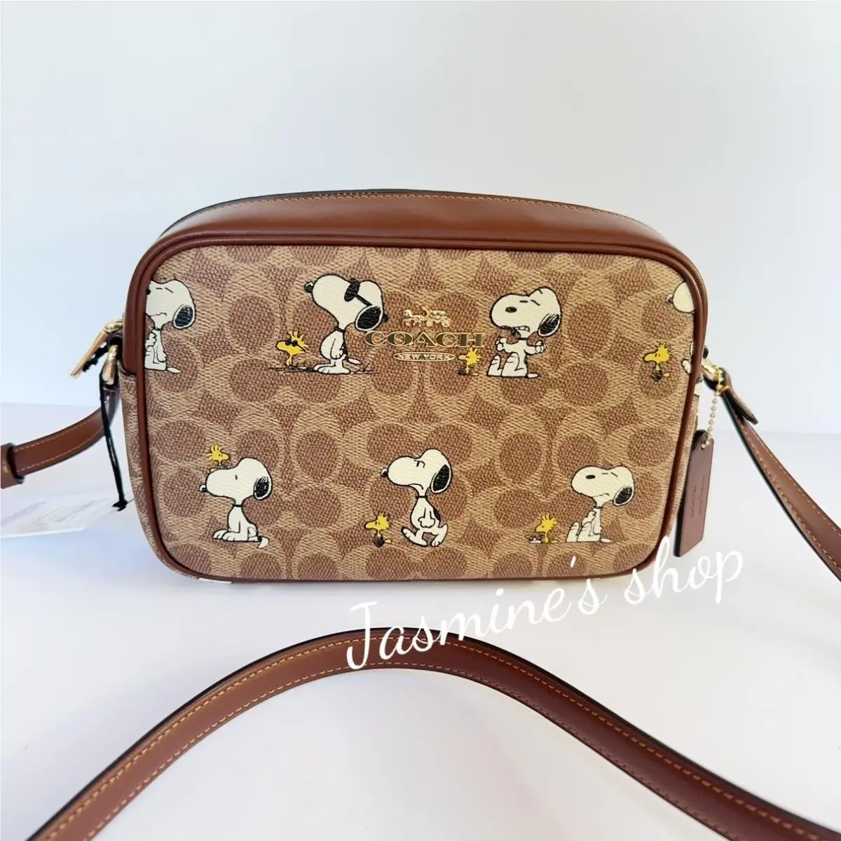 Coach x Peanuts CBM27 Jamie Camera Bag Signature Canvas Leathe Snoopy Print
