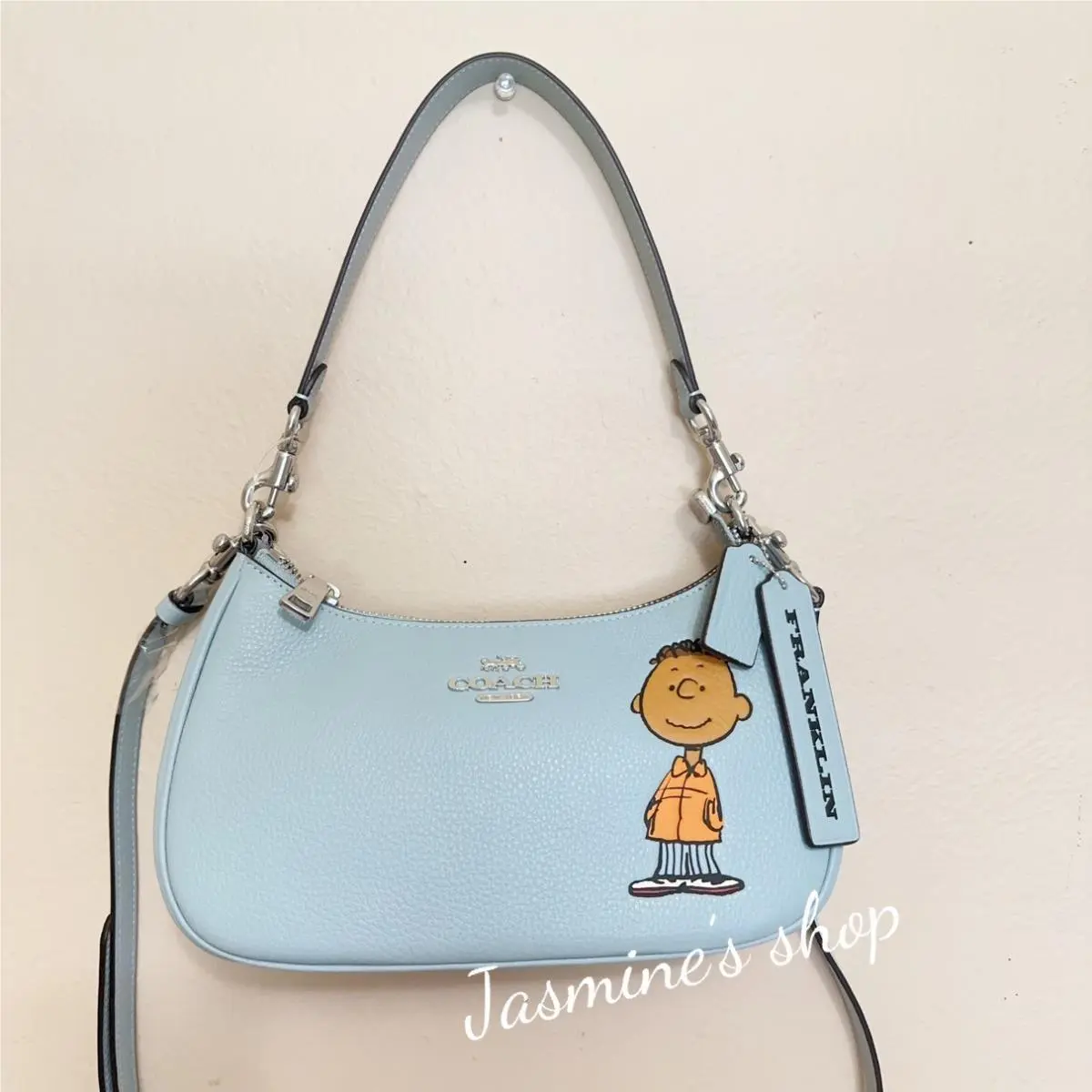 Coach CBJ80 X Peanuts Teri Shoulder Bag with Franklin in Pebble Leather