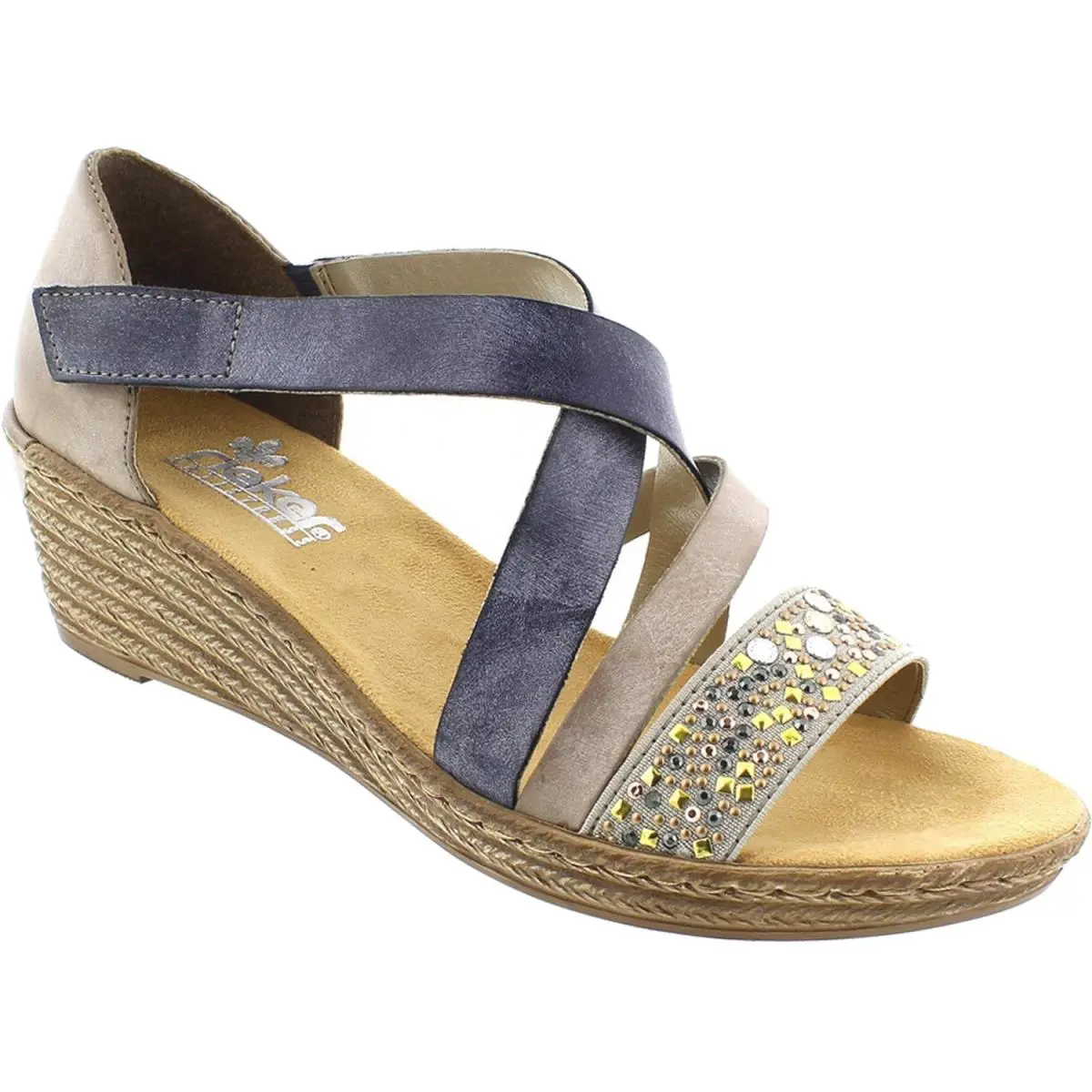 Rieker Women`s 62405-42 Fanni Hook Loop Strap Sandal Grey/steel/denim SZ EU 40 - Multicolor