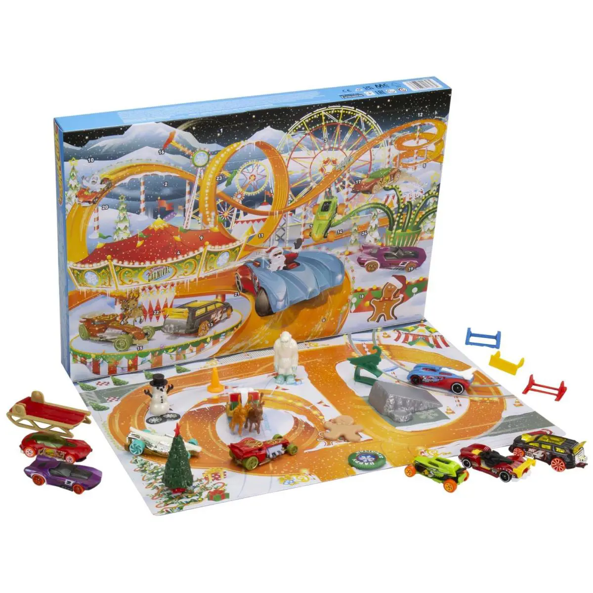 Hot Wheels Advent Calendar Multicolor Holiday Cars and Accessories Playmat