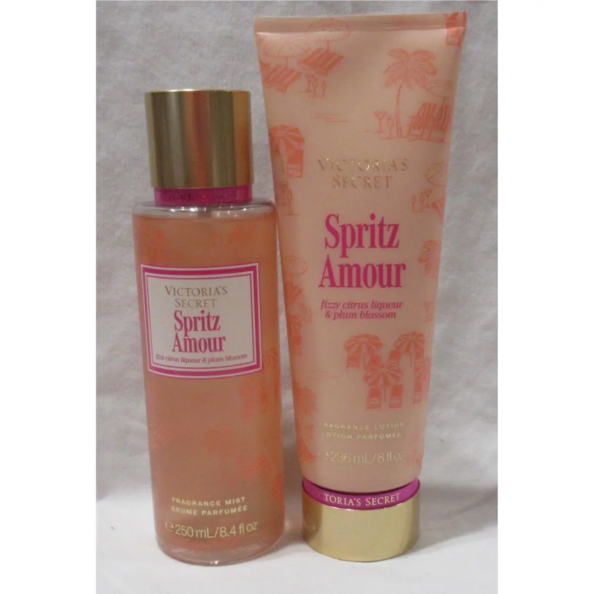 Victoria`s Secret Fragrance Mist Lotion Set Lot 2 Spritz Amour Plum Blossom