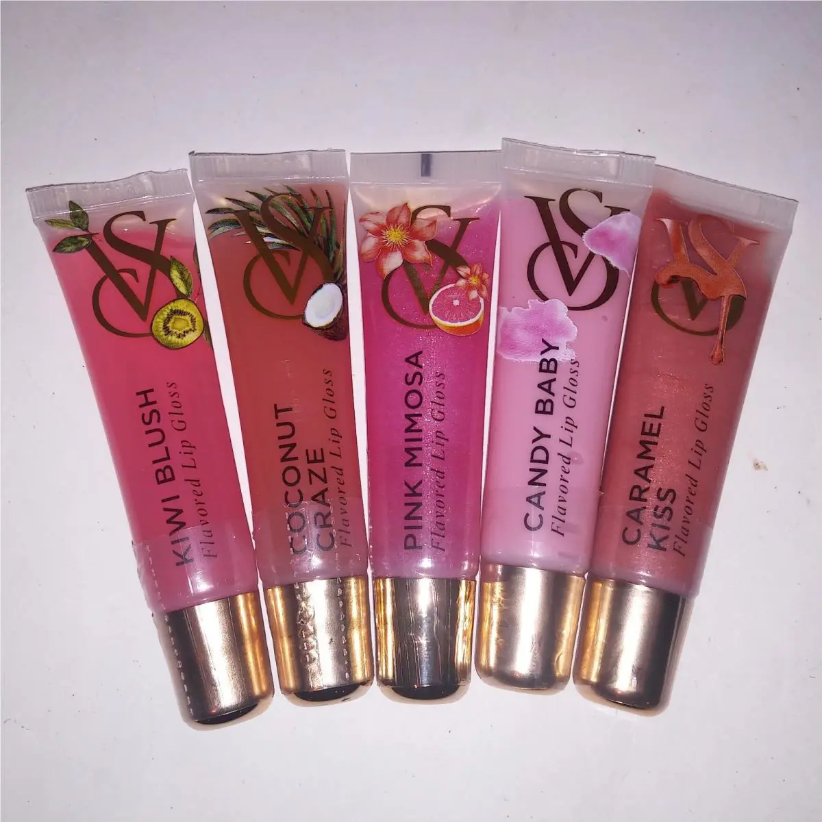 Set of 5 Victoria Secret Flavored Lip Gloss Kiwi Blush Coconut Craze Pink Mimosa