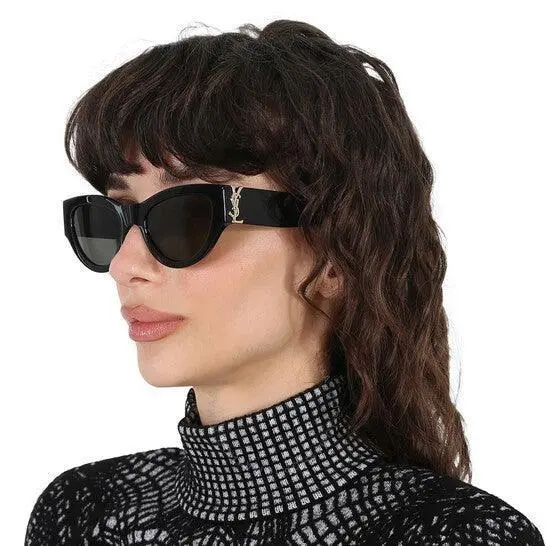 Saint Laurent SL M94 001 Cat Eye Sunglasses Black/gold Dark Grey Lens by Yves Saint Laurent