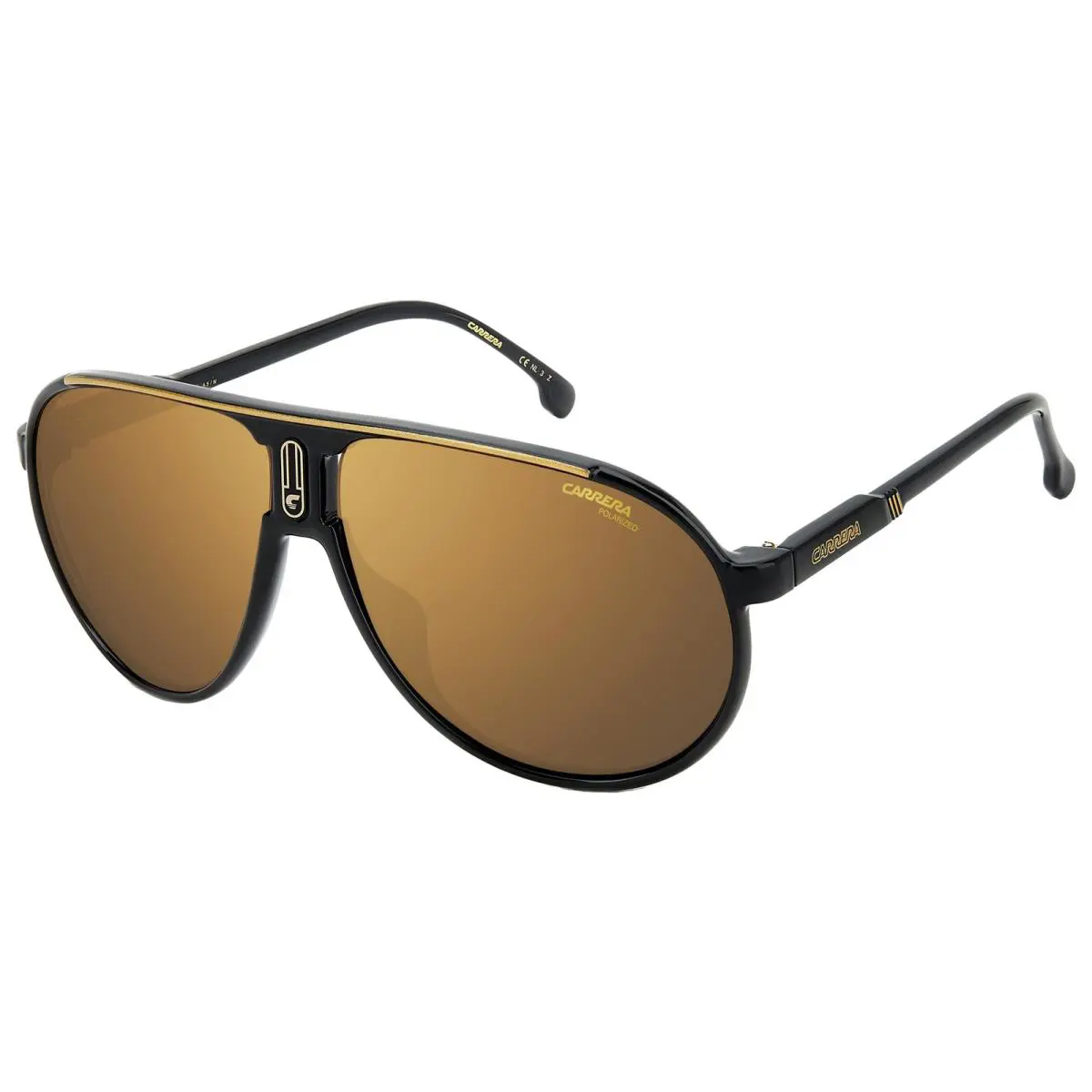 Carrera Polarized Black Gold-tone Pilot Sunglasses - CHAMPION65N 02M2 YL - Frame: Black Gold-Tone, Lens: Brown