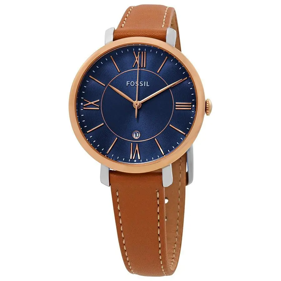 Jacqueline ES4274 Womens Brown Band Blue Dial Analog Round Wristwatch by Fossil