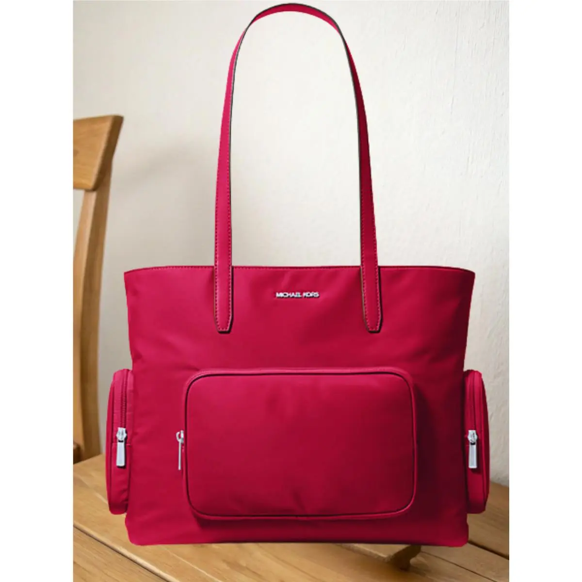 Khai Women Large Nylon Multifunction Zip Pocket Tote Bag Handbag MK DARK RASPBERRY by Michael Kors
