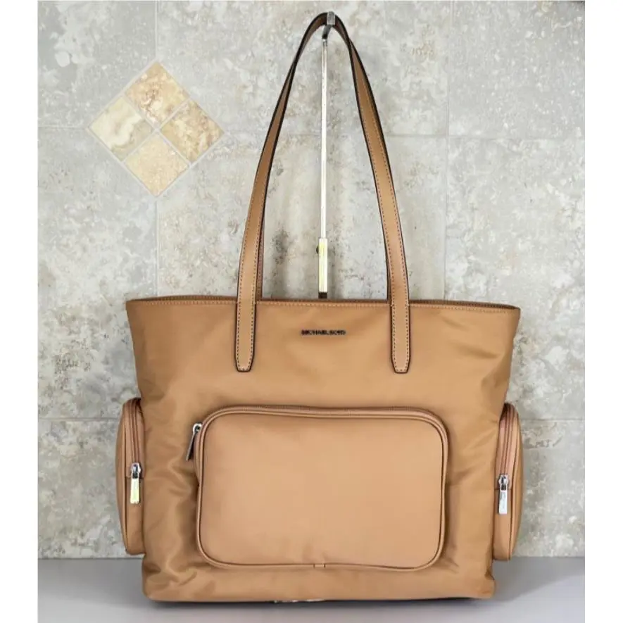 Michael Kors Khai LG Multifunction Laptop Pocket Tote Shoulder Nylon Bag Peanut