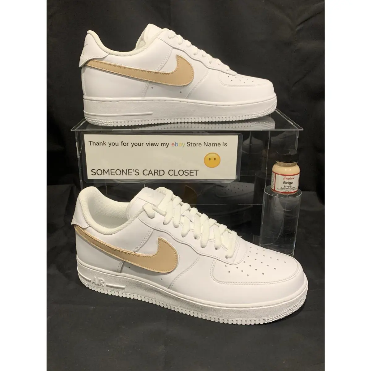 Nike Air Force 1 Low Beige Custom Painted Swoosh Kids Size 3.5