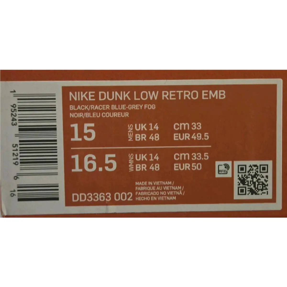 Nike shoes - Nike Dunk - Dunk - DD3363-002 - Orange, Manufacturer: Black/Racer Blue/Grey Fog/Orange 13