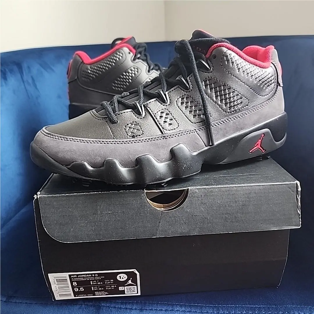 Sz 8 Nike Air Jordan 9 Retro Low Golf Mens ‘charcoal Black/red’ FJ5934-002