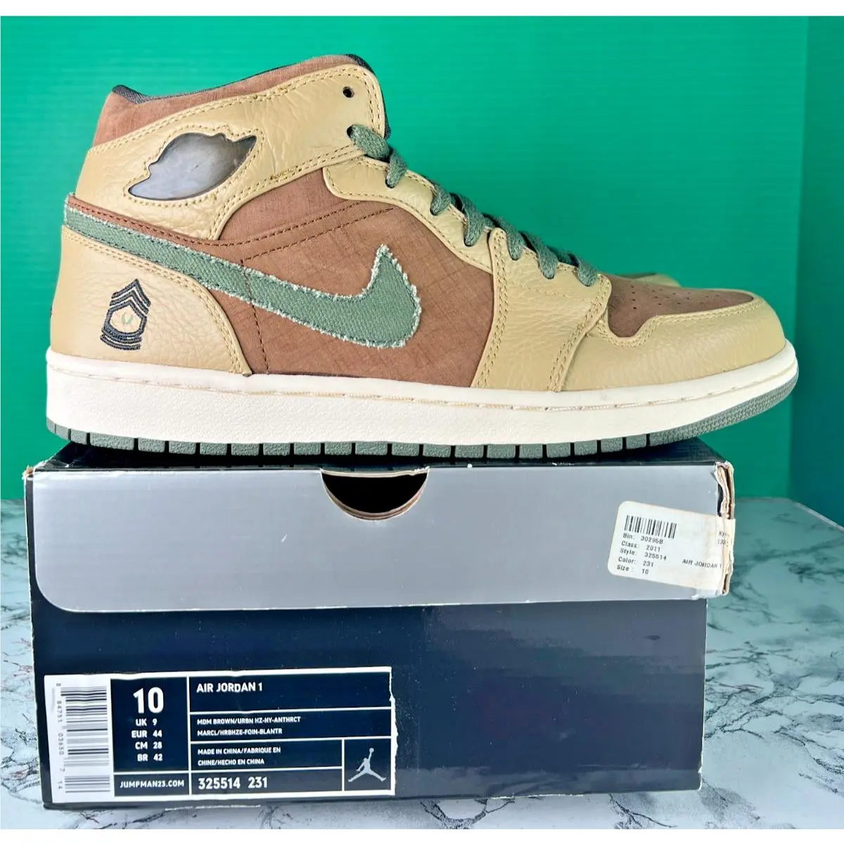 Air Jordan 1 Mid Armed Forces Military Pack 2008 Brown Tan 325514-231 Size 10