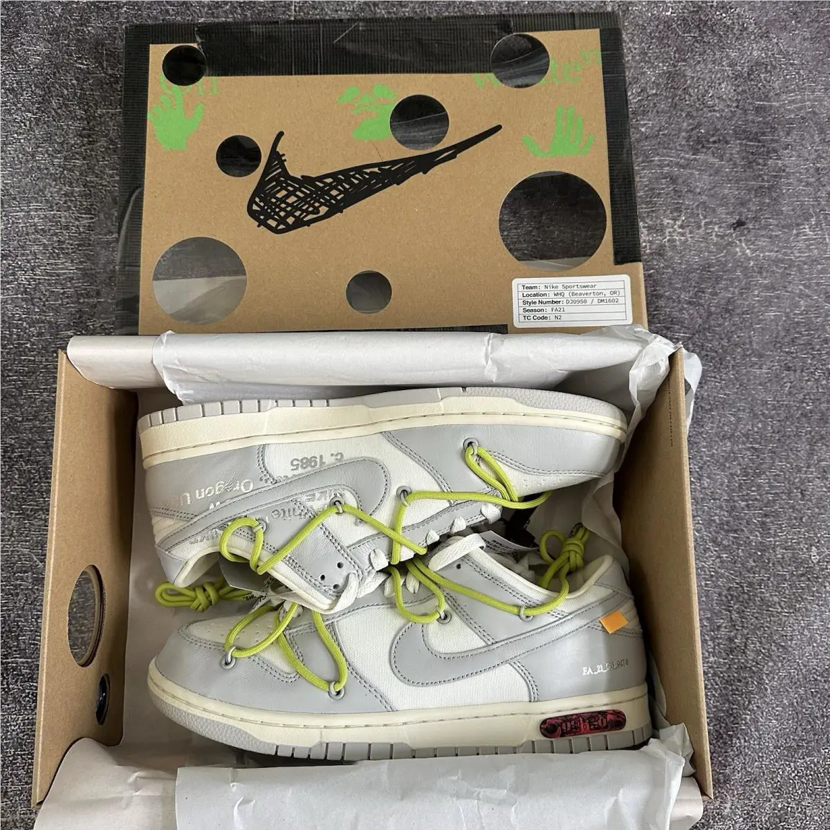 DS 2021 Nike X Off White Dunk Low Lot 8 Sail Natural Gray Sz 9.5 DM1602-106