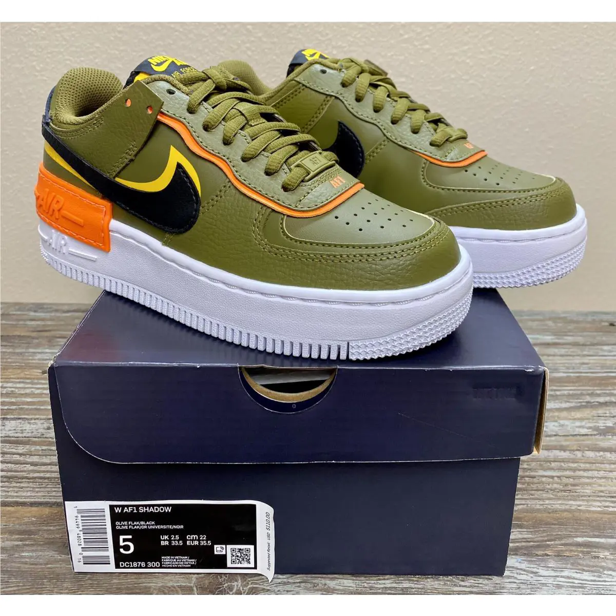 Extremely Rare Nike Air Force 1 Shadow Olive Flak Black DC1876-300 Wmn`s Size 5