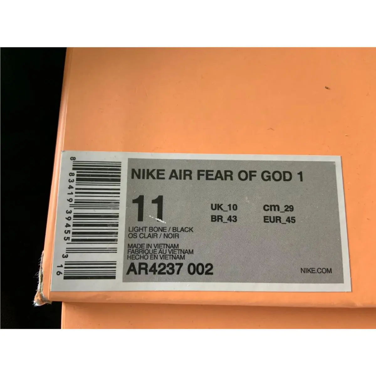 Nike shoes - Nike Air Fear of God - AR4237-002 - Light Bone / Black (UPC: 883419394553) 1