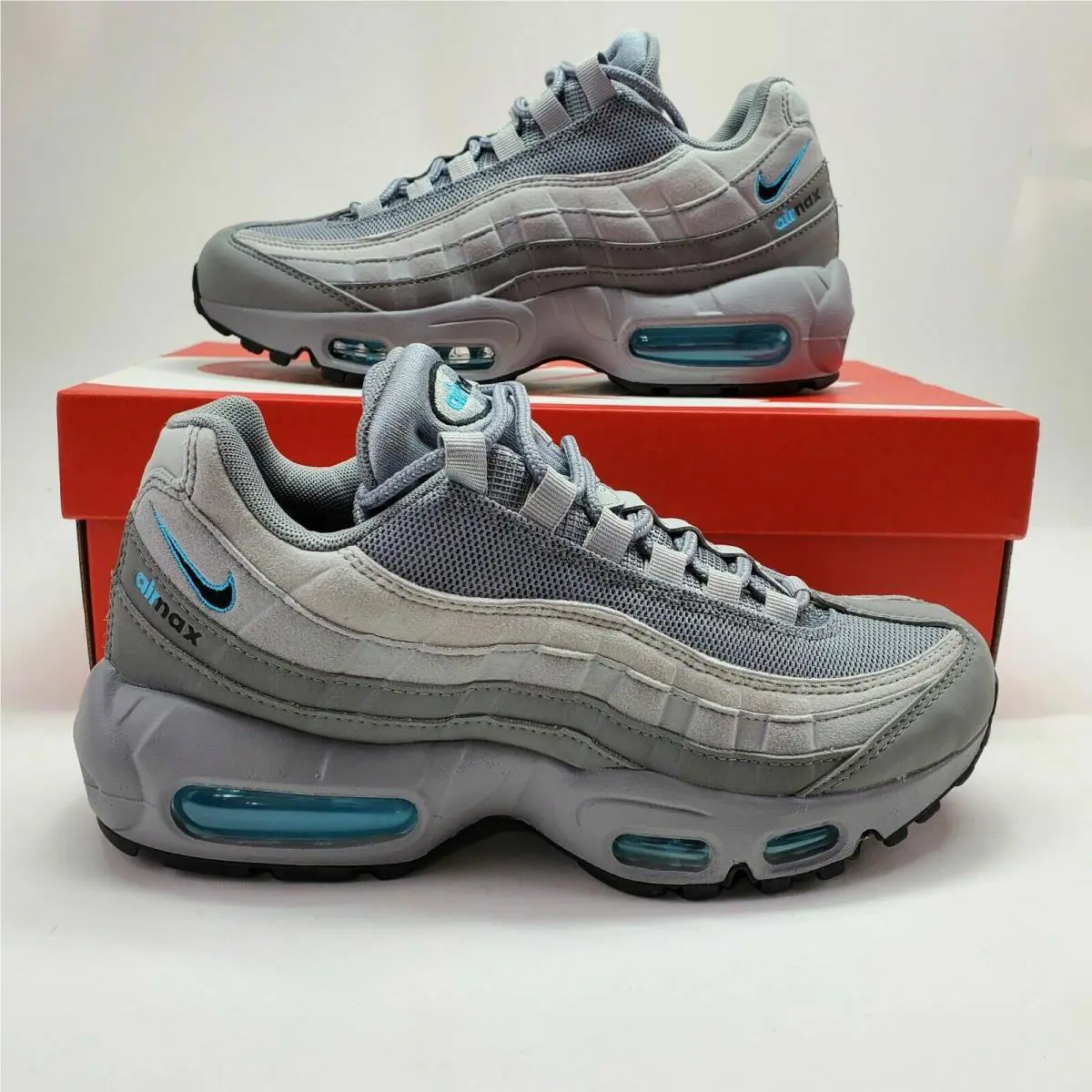 Nike Air Max 95 Retro Logo Grey Black Blue Shoes Sneakers CV1635 001 Sz 6 US