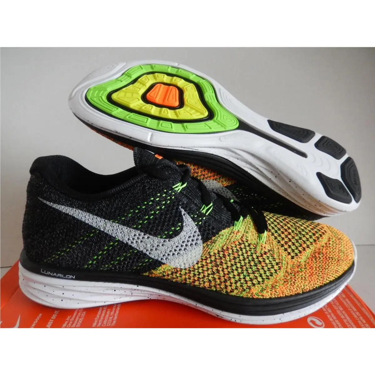 Nike Flyknit LUNAR3 Trainer Multi Color Black SZ 7 Rare 698181-003