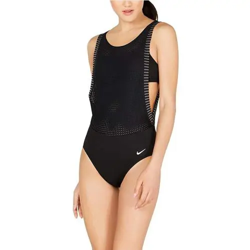 Nike Sport Womens Layered Mesh One-piece Swimsuit Black Size X-small