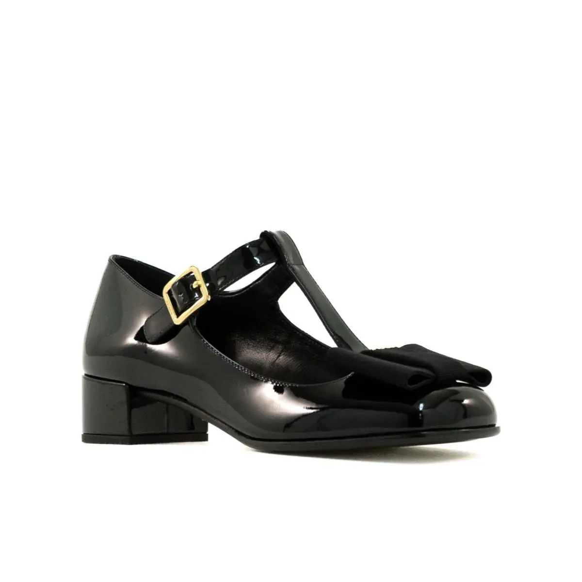 Prada Mary Jane Parent Black Leather Pump Square Toe Grosgrain Bow 39.5 150