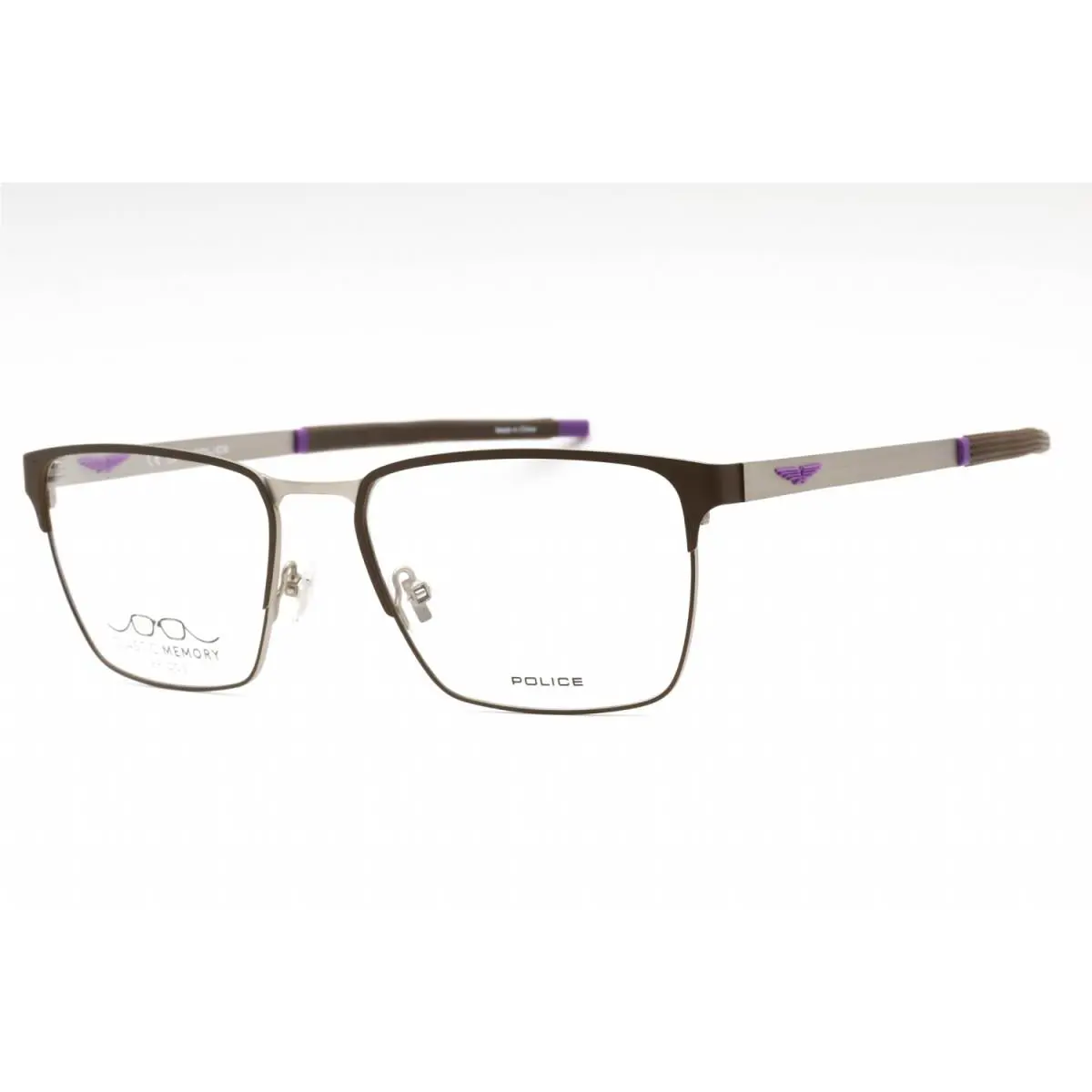 Police VPLG79 8BMY Brown Silver 56mm Eyeglasses