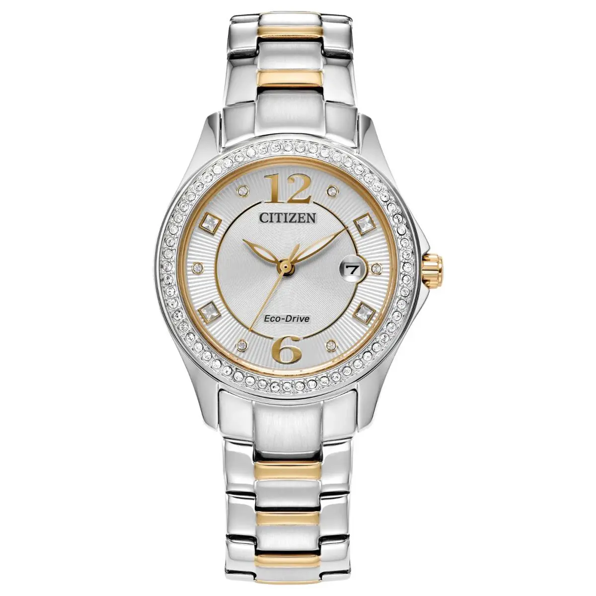 Citizen Eco-drive Women`s Crystal Accents Silver Calendar Watch 30MM FE1146-71A