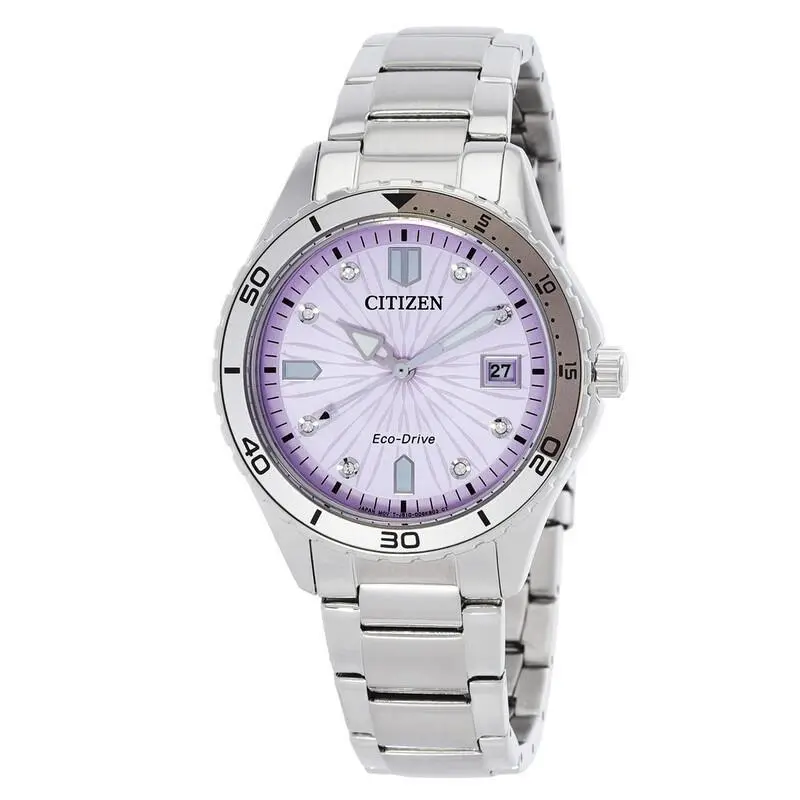 Citizen Women`s Marine Lady Pink Dial Eco-drive Watch - FE6170-88X - Dial: Pink, Band: Silver Tone, Bezel: Silver