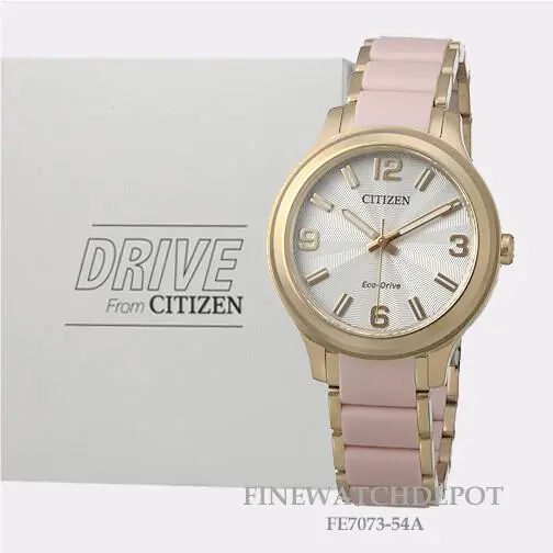 Citizen Eco-drive Women`s Drive Rose Gold Tone Pink Watch FE7073-54A