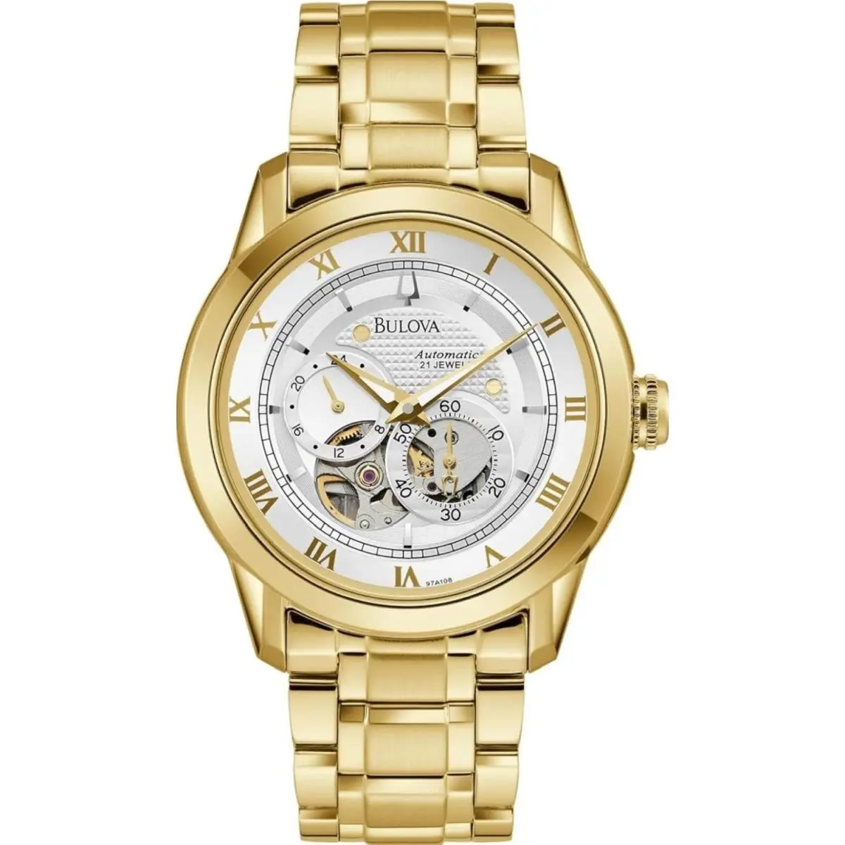 97A108 Men`s Classic Sutton Skeleton - Silver Dial Automatic Watch by Bulova