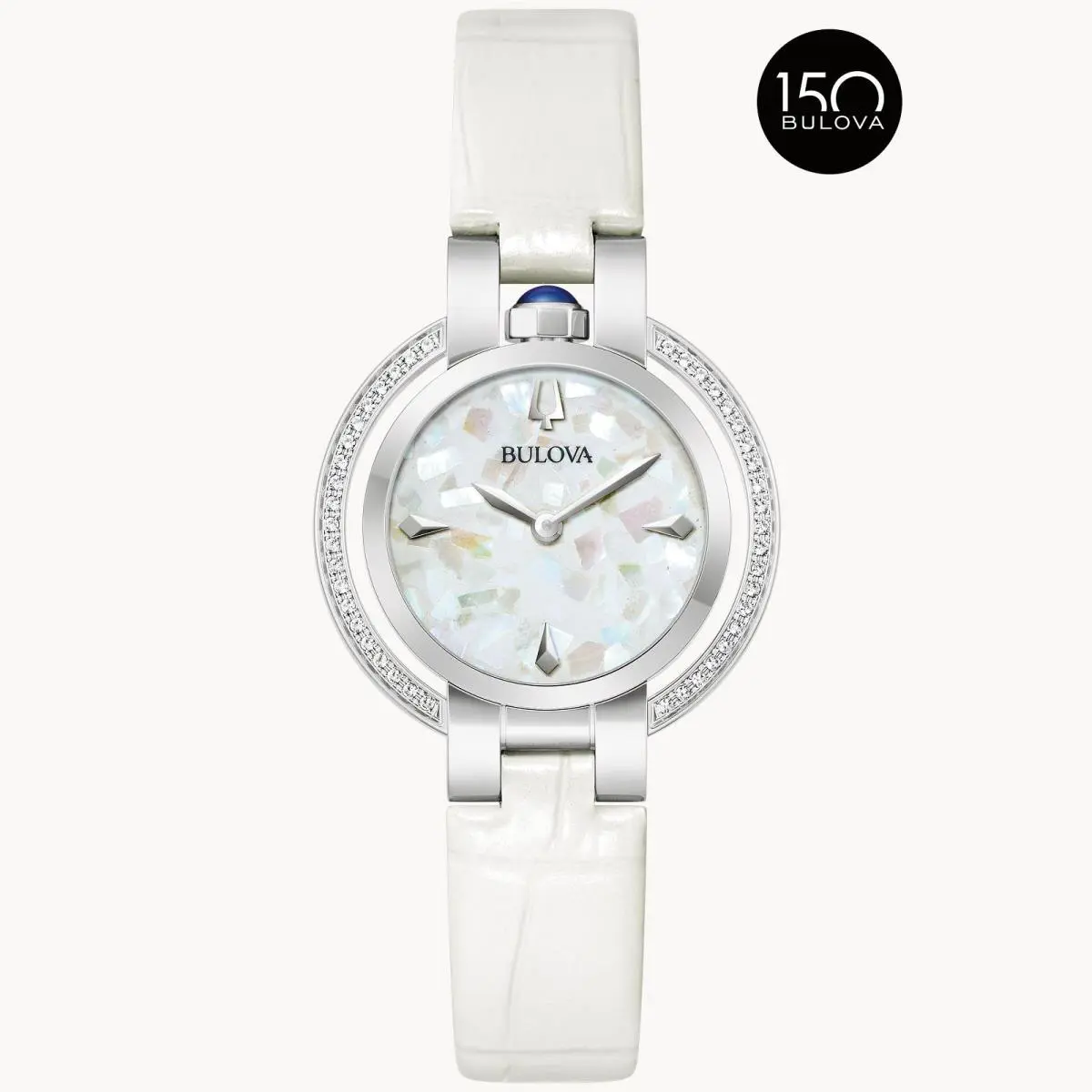 Bulova Rubaiyat Winter White Dial Leather Band Women`s Watch 96R254