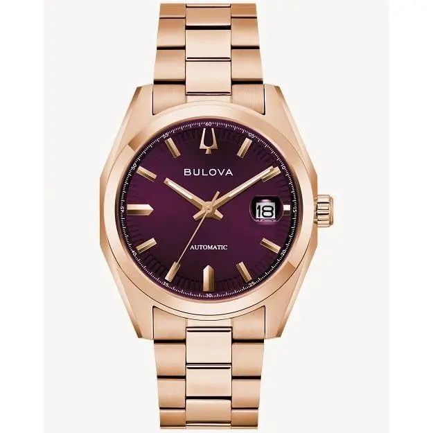 Bulova Surveyor Rose Gold Purple Automatic 39MM Mens Watch 97B234