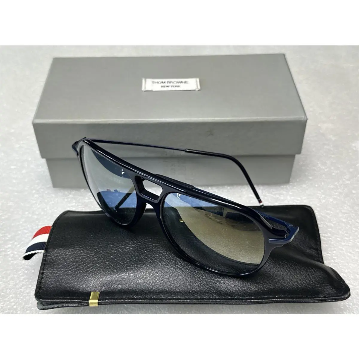 Thom Browne TB805-B-NVY-GLD-59 Sunglasses Navy Blue Gold Frame 59-17-140